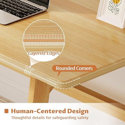 IOTXY Solid Wood Writing Table - 48" W Minimalist PC Computer Desk, Oak