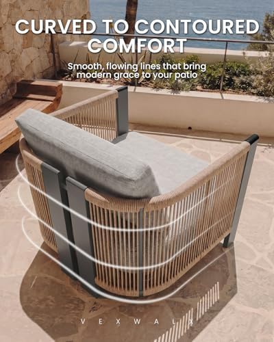 Vexwalx Luxury Patio Furniture Set, 2-Piece Cuvred Armchairs with Weather-Resistant Aluminum Frame and 7.1" Thicker Cushion, Woven Rope Patio Sectional Sofa for Deck, Garden, Balcony