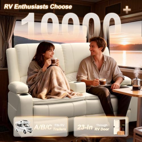 RV Loveseat Recliner Sofa, RV Reclining Loveseat Wall Hugger (Pu,White)