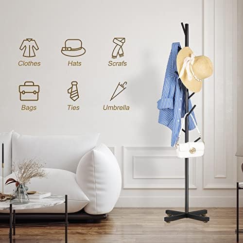 ZOZOE Coat Rack with 8 Hooks, Black Adjustable Coat Rack Stand