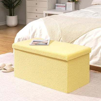 PINPLUS Folding Storage Ottoman Bench, Yellow Boucle Square