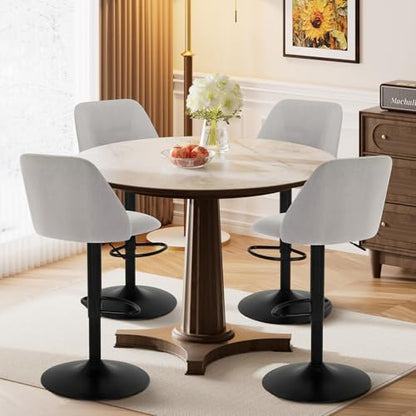 COLAMY Bar Stools Set of 6, Modern Swivel Bar Chairs, Adjustable Upholstered Barstools Counter Height with Full Backrest for Bar, Dining Room, Kitchen Island, Grey