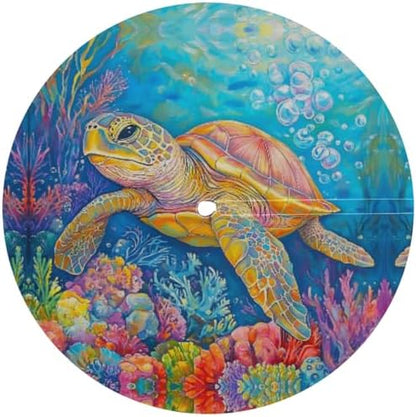 Turtle Outdoor Round Fitted Tablecloth with Umbrella Hole Zipper 45-56
