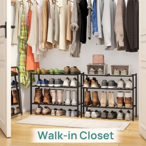 3-Tier Black Bamboo Shoe Rack for Closet, Stackable, 27" W