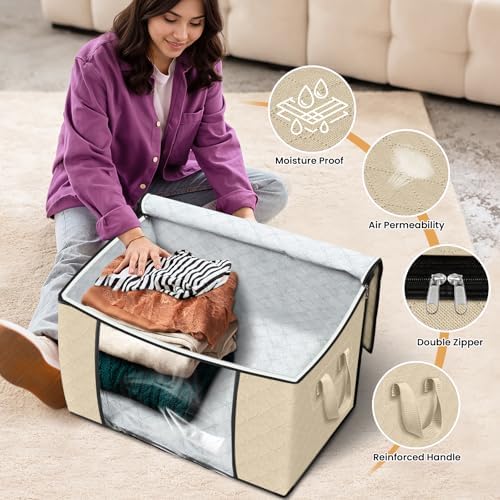 90L Clothes Storage, Foldable Thick Fabric Blanket Storage Bags