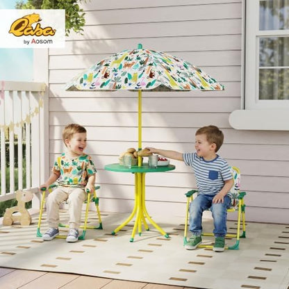 Qaba Kids Picnic Table and Chair Set Outdoor Monkey and Giraffe Green