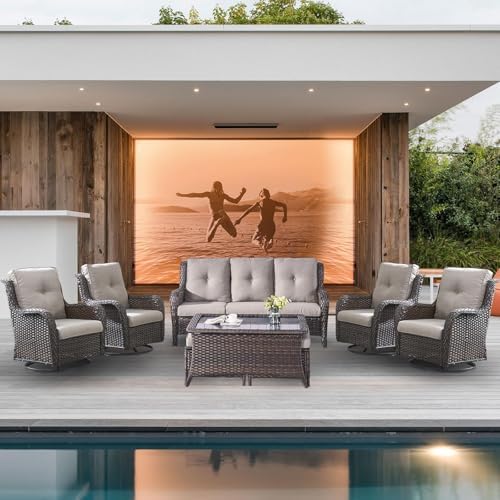 Belord 8 Piece Wicker Patio Furniture Set, Outdoor Swivel Rocker Chairs Set of 4 with Ottomans and Rattan Couch, All Weather Patio Conversation Furniture Set, for Pool,Yard Brown Wicker/Gray
