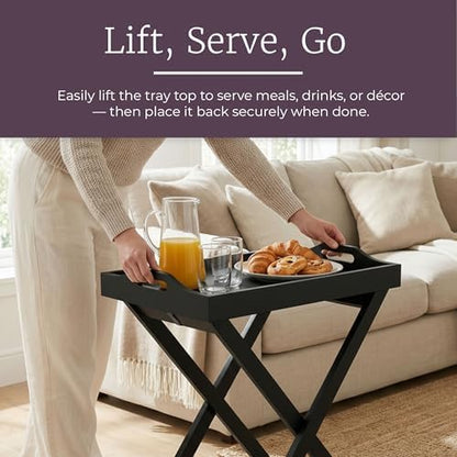 Lavish Home Folding TV Tray Table with Removable Tray Top, Black, 22 Inch