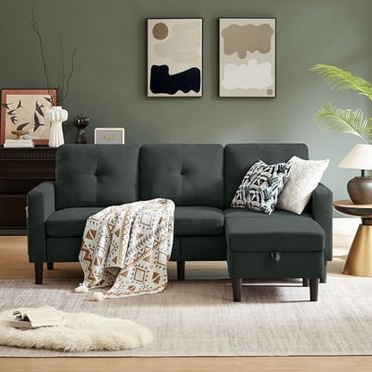 Pingliang 80-Inch Convertible Sectional Sofa with Ottoman, Black