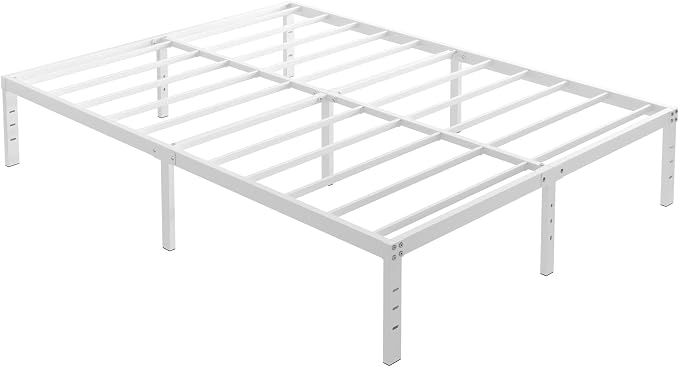 YUSENHEEI 14 Inch Full Size Bed Frame No Box Spring Needed, Heavy Duty Metal Bed Frame Full with Large Underbed Storage Space, Noise Free, Easy Assembly, White