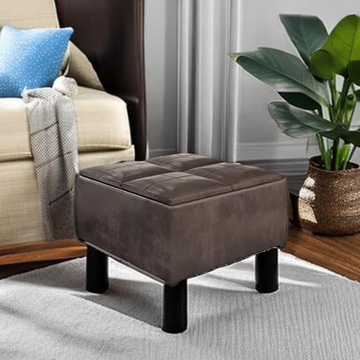 SIMPLIHOME Avalon Wide Contemporary Square Coffee Table Storage Ottoman, Distressed Brown, Table Ottoman