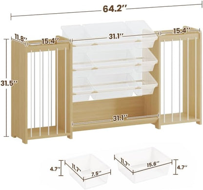 Anmon 3-in-1 Montessori Toy Organizer with Bookshelf, 9 Clear Bin & Plush Storage (64.2" W)