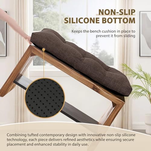 downluxe Indoor Bench Cushion for Indoor Furniture, Non-Slip Tufted Overstuffed Textured Foam Bench Seat Cushion, 48" X 16" X 4", Brown, 1 Pack