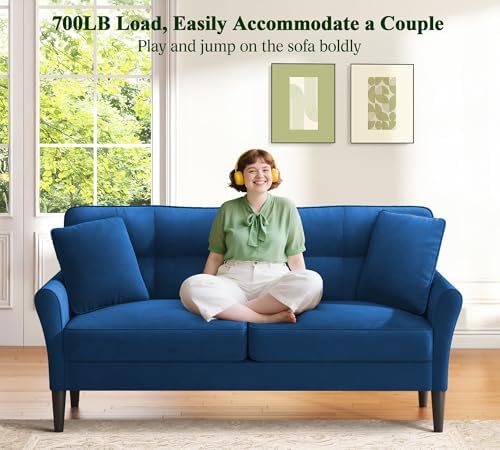 Loveseat Sofa, 69" Love Seat Couches, Velvet Small Couch, Blue Couch