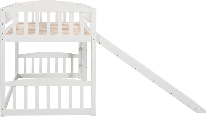 YOPTO Twin Size Loft Bed with Slide and Ladder,Multifunctional Solid Wood Bed Frame,w/Safety Guardrail & 14 Support Slats,No Box Spring Needed,for Kids, Teens, Girls, Boys,White