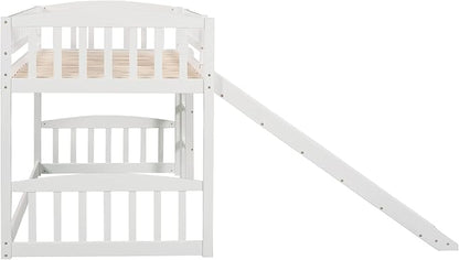 YOPTO Twin Size Loft Bed with Slide and Ladder,Multifunctional Solid Wood Bed Frame,w/Safety Guardrail & 14 Support Slats,No Box Spring Needed,for Kids, Teens, Girls, Boys,White