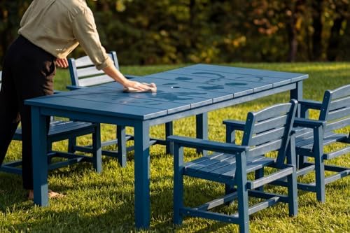 Perli™ 5-Piece Outdoor Dining Set, All-Weather HDPE Patio Furniture with 4 Armrest Chairs and Rectangular Table, UV-Resistant 4-Person Set for Deck, Backyard, Blue