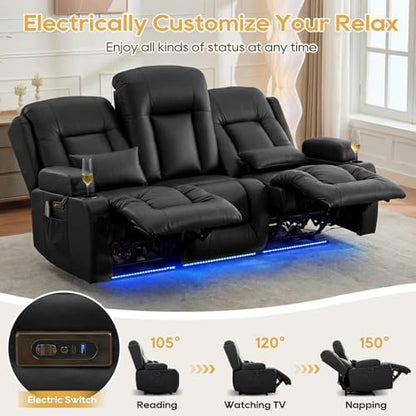 IPKIG Power Loveseat Recliner Sofa with Flip Back Console, 76.8" - 3 Seat