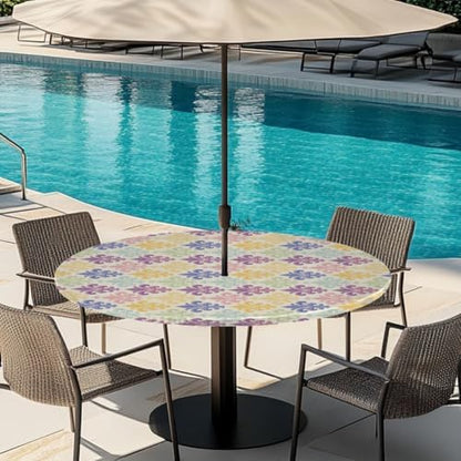 Iris Outdoor Round Fitted Tablecloth with Umbrella Hole Zipper 45-56