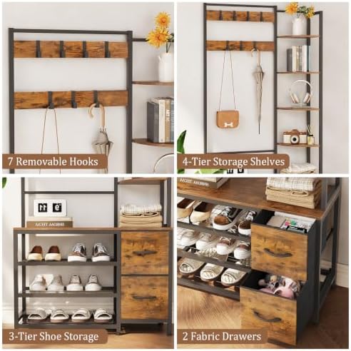 GiftGo Hall Tree with Shoe Storage 31.5" Entryway Coat Rack with 4 Shelves Floor Standing Clothes Rack Shoes Shelf Organizer for Home Office Bedroom