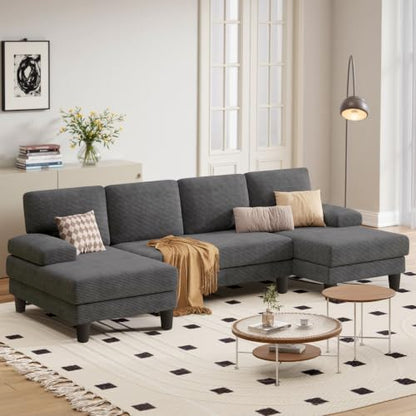 U-Shaped Sectional Sofa for Living Room, Modern Modular Sofa with Double Chaise, Classic Lounge Couch Sleeper for Apartment, Charcoal