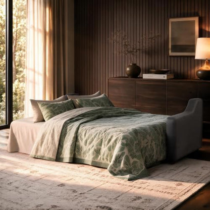 Serta Glendale 90.2" Queen Size Wall-Hugging Convertible Sofa, Dreamcoil Comfort, Vegan Suede Fabric, Charcoal
