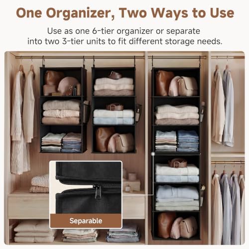 StorageWorks Hanging Closet Organizer, 6-Shelf with 2-in-1 Design, Black