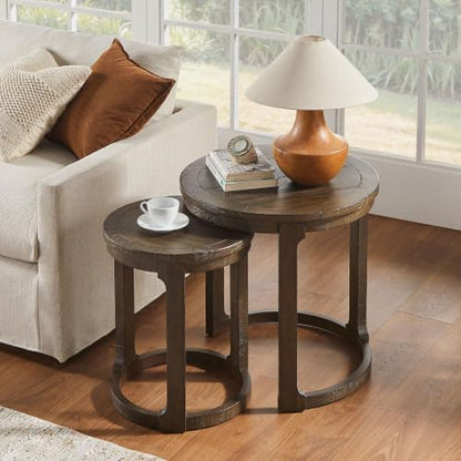 WILLIAMSPACE Solid Wood Round Nesting Coffee Table Set of 2 for Living Room
