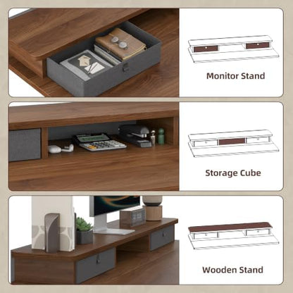 TIQLAB 48 * 24 inch Standing Desk with Two Drawers&Top Shelf, Black Walnut