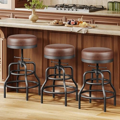Raynesys 22-29 Inch Adjustable Height Industrial Swivel Bar Stools Set of 3