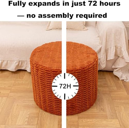 Boneless Ottoman Cloud Couch Ottoman, Rectangular Furry Floor Pouf Foot Rest with Premium Foam Filling, Multi-Use Foot Rest Stool for Living Room & Bedroom (Burnt Orange, 22x22x16 Inches, Round)