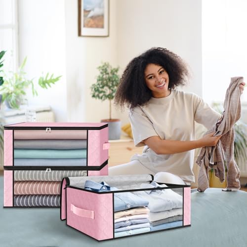 HomeHacks 10-Pack Clothes Organizer Storage Bags, 35L Storage Bins, Pink