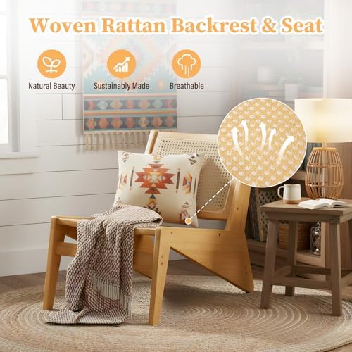 Furlide Rattan Accent Chair, Compact Low-Profile Bamboo Chair in Walnut
