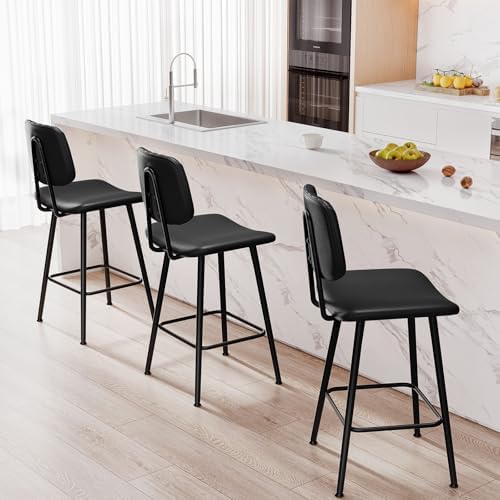 Raynesys 24-Inch Leather Bar Stools Set of 4 with High Backrest, Black
