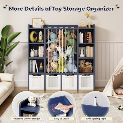 Toy Storage Organizer with Stuffed Animal Storage, Blue