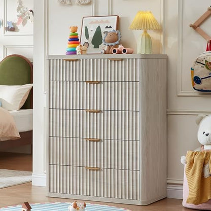 LEYAOYAO Fluted 6 Drawers Dresser for Bedroom Set of 2, 42" Tall Modern Chest of Drawers with Metal Handle, Curved Profile Design,Light Grey Wood Drawer Organizer for Bedroom, Living Room, Hallway