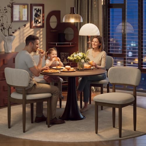 MALOL Upholstered Dining Chairs Set of 6, Walnut Dining Chairs, Beige