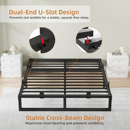 10 Inch Metal Queen Bed Frame with Steel Support, Noise-Free