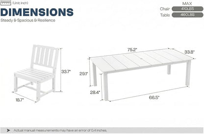 Perli™ 5-Piece Outdoor Dining Set, All-Weather HDPE Patio Furniture with 4 Armless Chairs and Rectangular Table, UV-Resistant 4-Person Set for Deck, Backyard, White