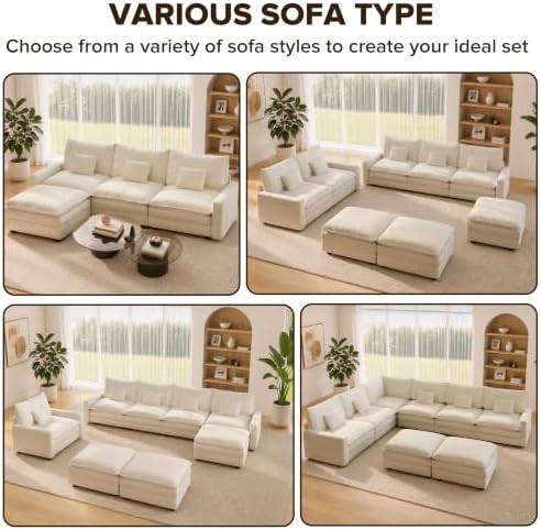 96" Modular Sectional Sofa, Cloud Couch Sectional with 2 Corners & Ottoman