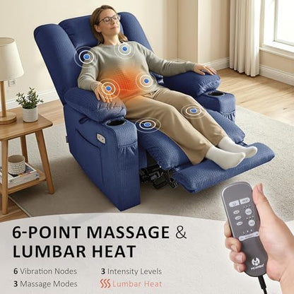 MCombo Small Power Recliner Chair with Heat and Massage 6079 (Blue)