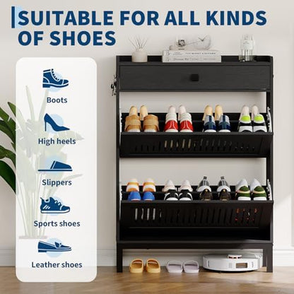 GarveeHome Freestanding Shoe Cabinet for Entryway with 2 Flip Drawers