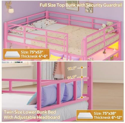 Bunk Bed Full Over Twin,8 Drawer & 4 Shelve,15" H Safety Guardrail