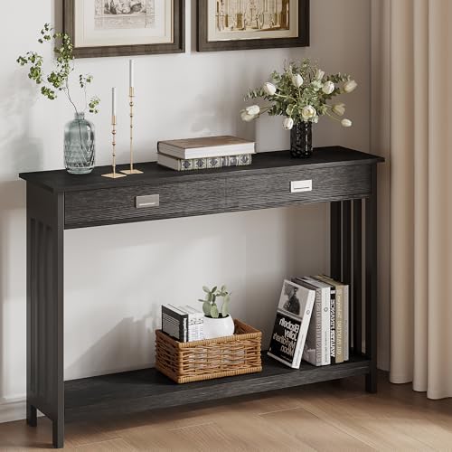 ChooChoo 47" Black Entryway Table with Drawer and Storage Shelf