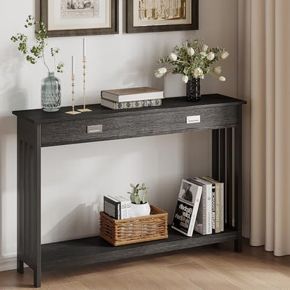 ChooChoo 47" Black Entryway Table with Drawer and Storage Shelf
