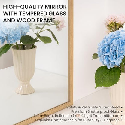 20"x30" Arch Wall Mirror for Wall, Wall Mounted Vanity Mirror for Bedroom, Wood Grain Finish Frame Mirror with Tempered Glass, Vintage Decorative for Bathroom, Entryway, Living Room, Natural