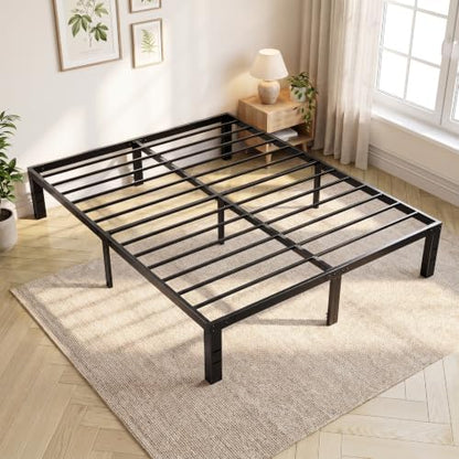 OLIXIS Queen Metal Platform Bed Frame - 14in High Heavy Duty Mattress Foundation with Storage Space, No Box Spring Needed, Sturdy Steel Slat Support, Easy Assembly, Black