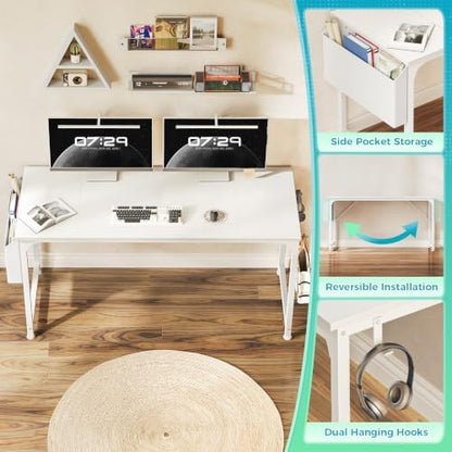 PRAISUN 55'' Computer Desk with Fabric Storage Bag & 2 Hooks