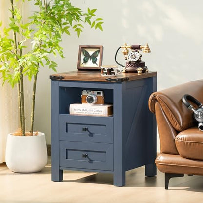 Joaxswe Nightstand with Charging Station and 2 Drawers, Farmhouse