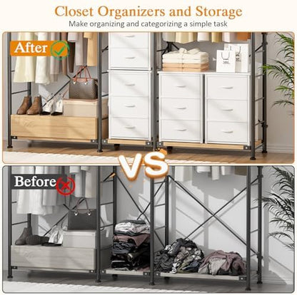 2-Pack Stackable Storage Drawers (6 Drawers Total), White Closet Drawers Organizer for Clothes with Wooden Top & Metal Frame, Freestanding or Stackable Dresser for Bedroom, Living Room, Under Bed